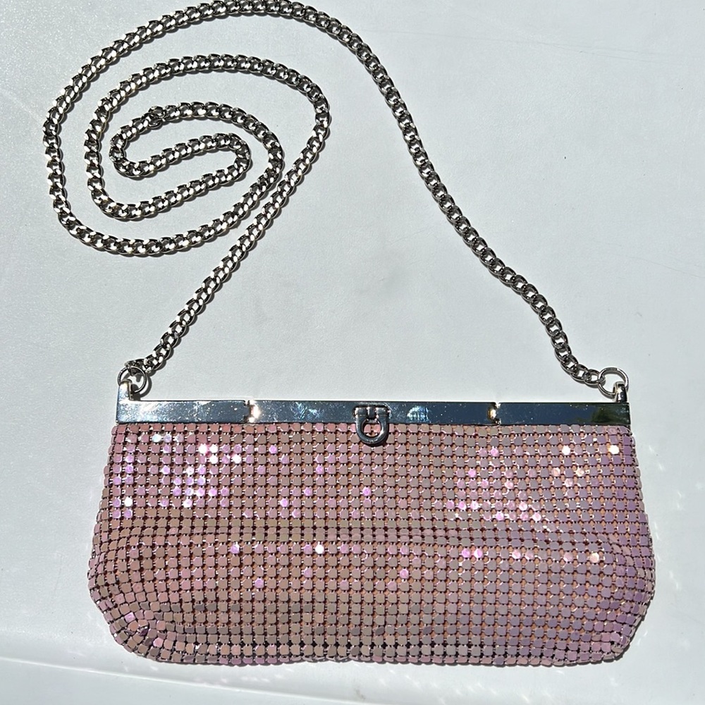 Far Nine Vintage Pretty Pink Metal Mesh Clutch, Purse, Evening bag, shoulder bag